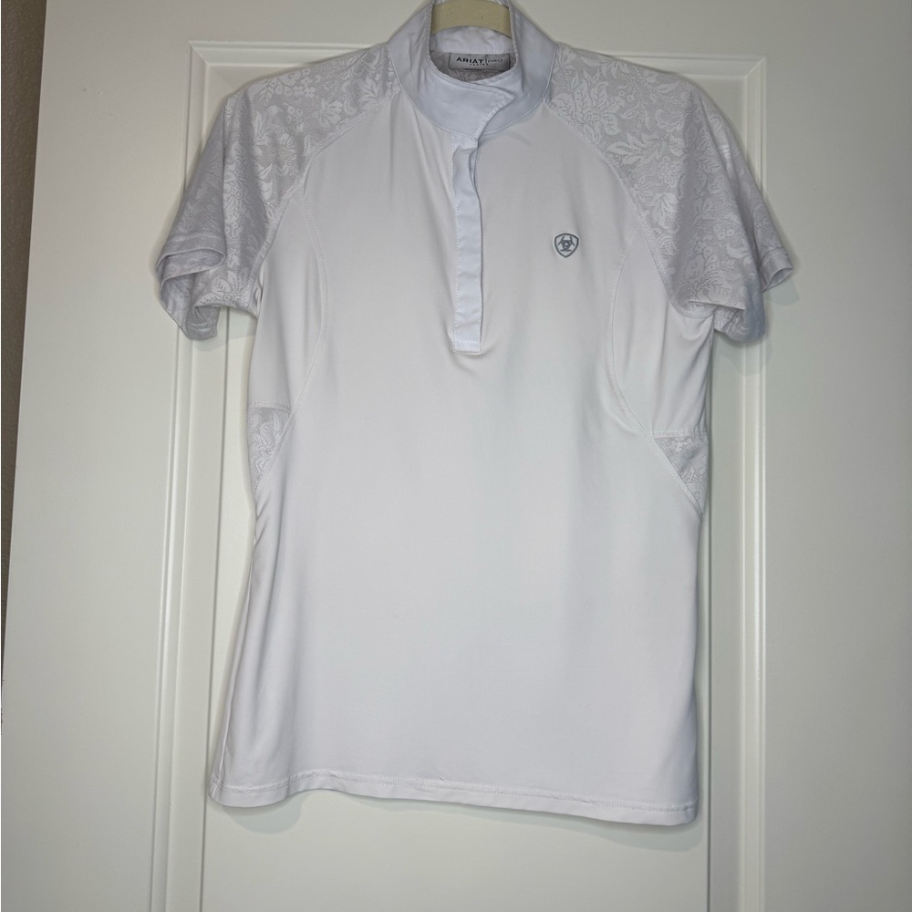 Ariat Short Sleeve Equestrian Show Shirt White With Lace sz M